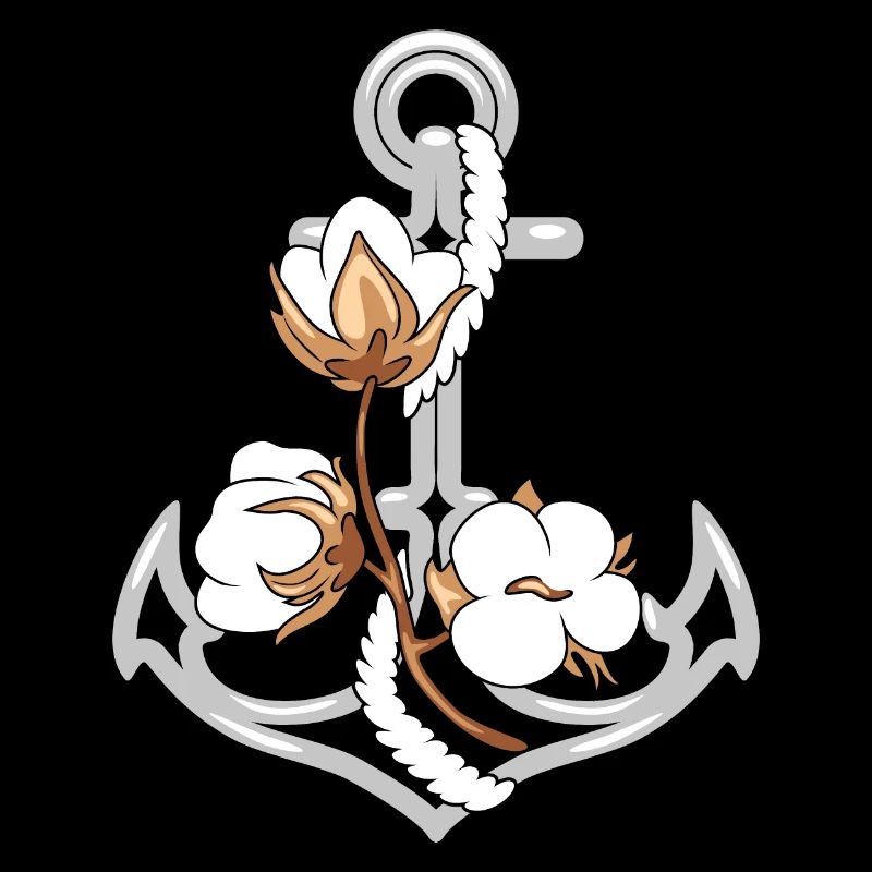 Ancre stylisée avec fleurs de coton épanouies