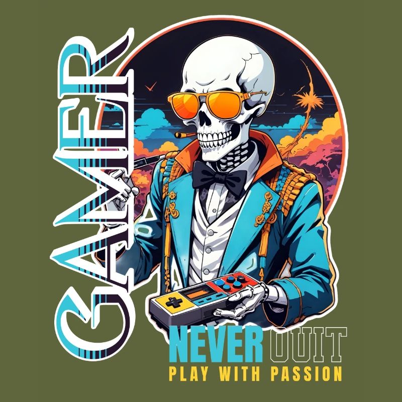 Retro Gamer Skeleton with Controller Console Games