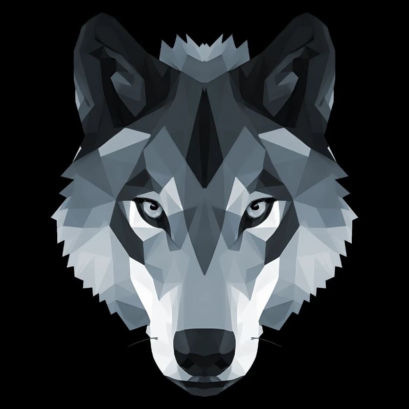 Tête de loup bas polygone en noir et blanc