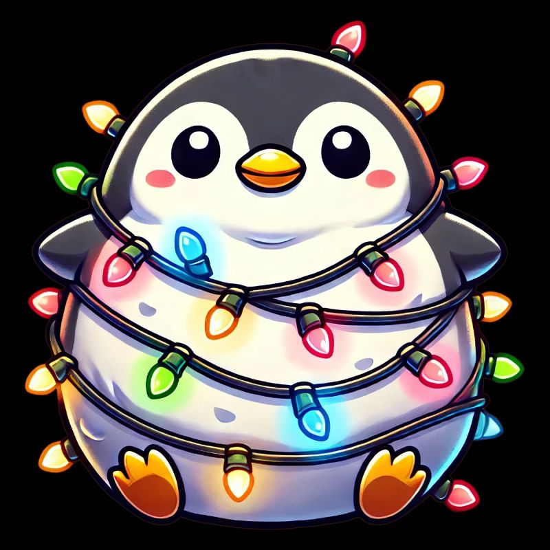 Schusseliger Pinguin mit Lichterkette verheddert