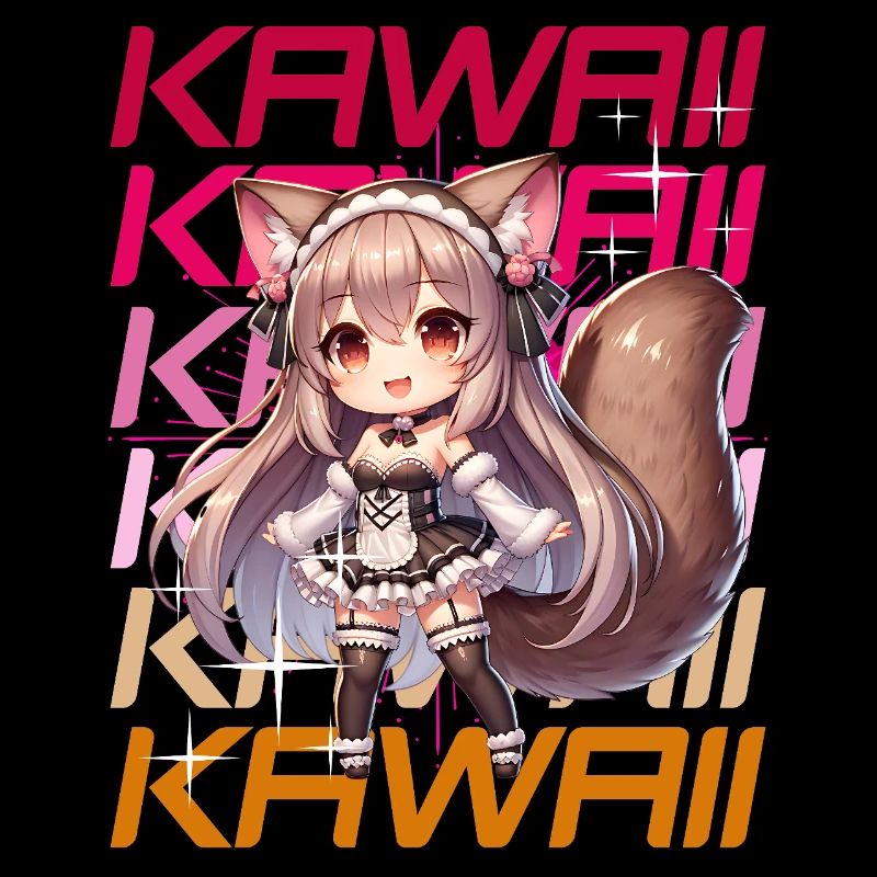 Kawaii Chibi Anime Mädchen im Katzen Kostüm