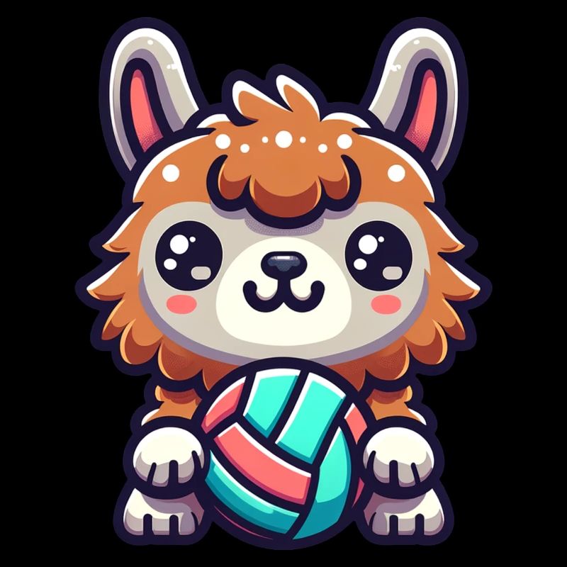 Cute llama with volleyball illustration