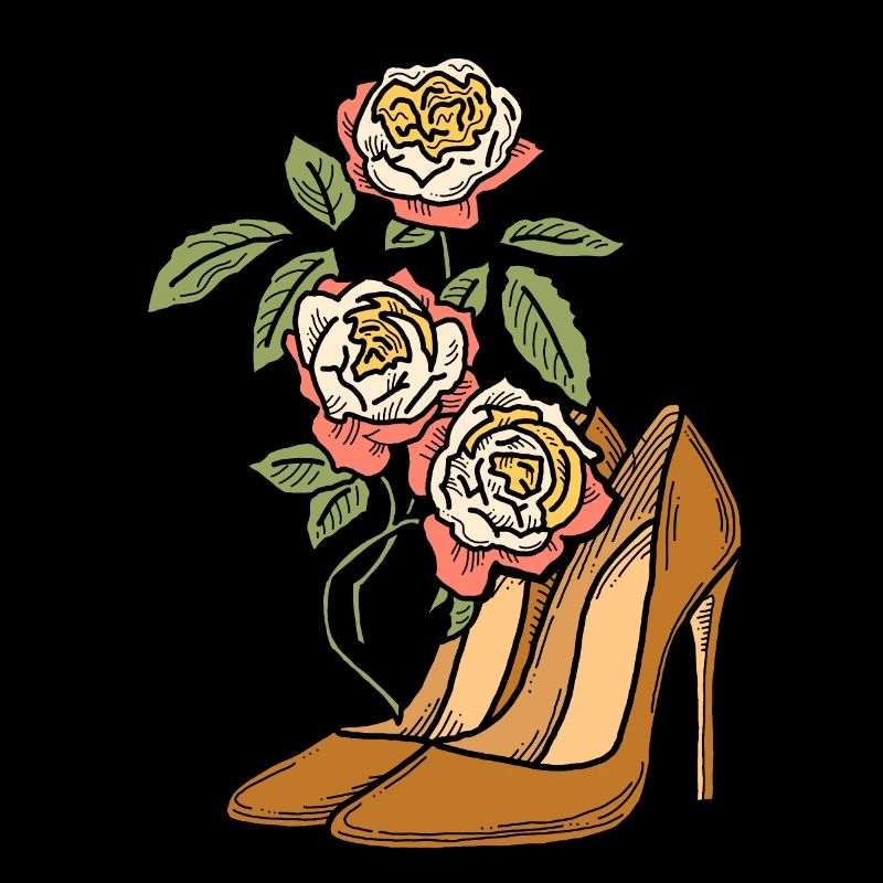 Chaussures à talons hauts avec fleur de rose. Style romantique.