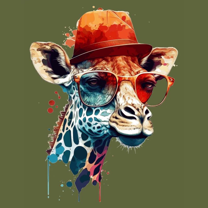 Giraffe head with glasses and hat as vector design