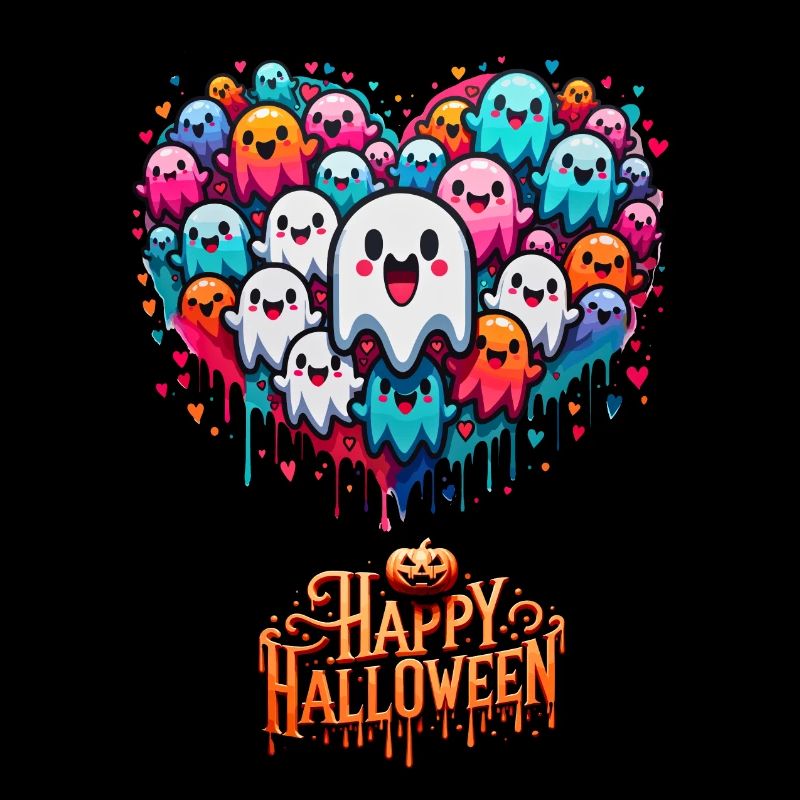 Graffiti Chibi Ghost Heart Halloween T-Shirt