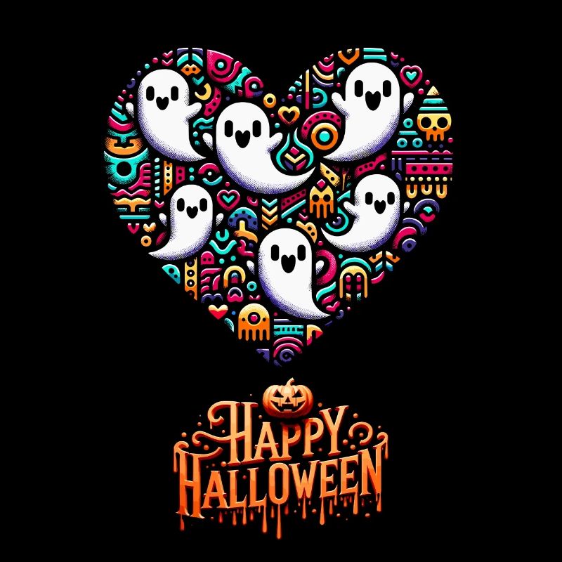 Pre-Columbian Pop Art Chibi Ghost Heart Halloween