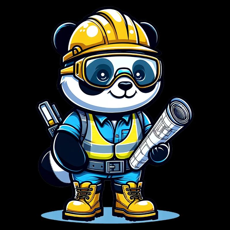 Cute Panda Construction Worker