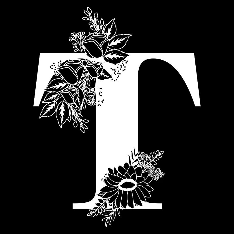 Blumenbuchstabe t schwarz-weiß