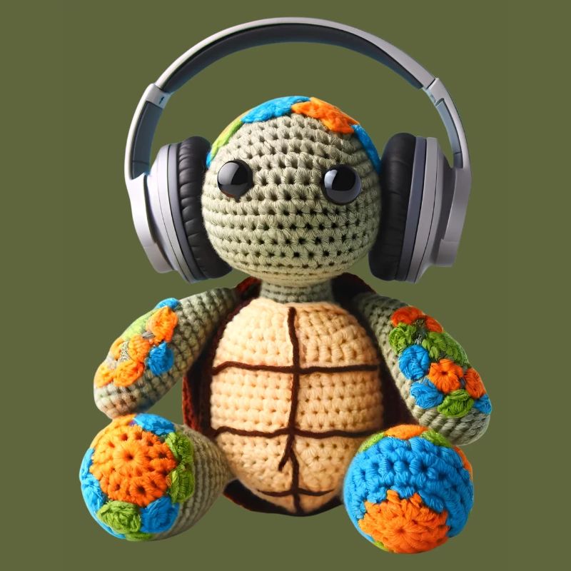 Häkel Schildkröte mit Kopfhörer