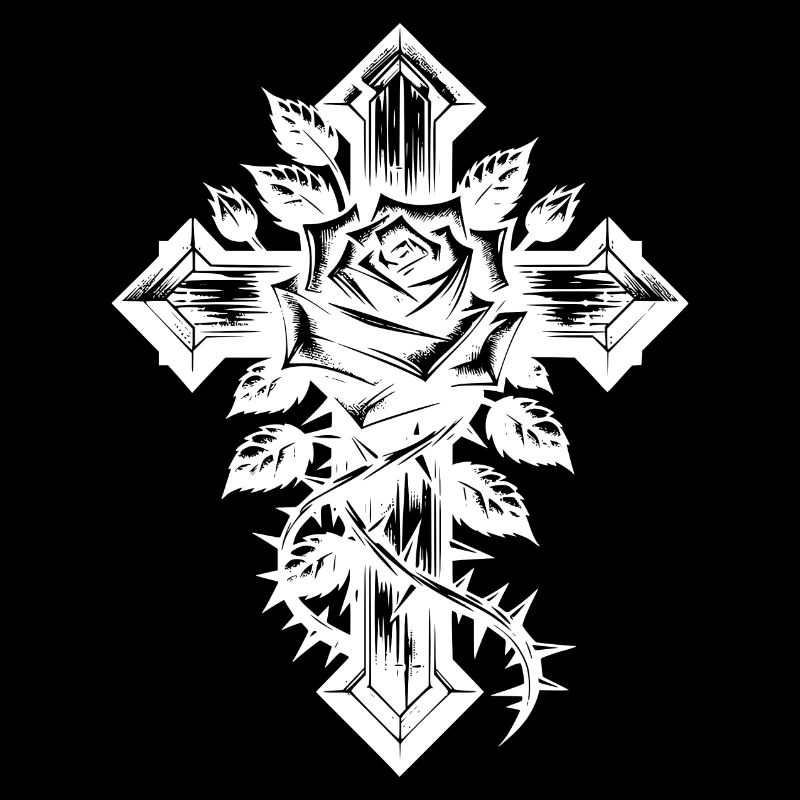 Rose avec des épines sur une élégante croix