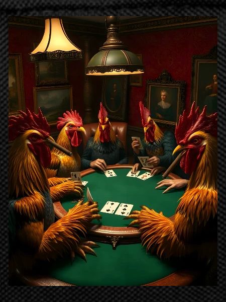 Winged poker face – roosters gamble