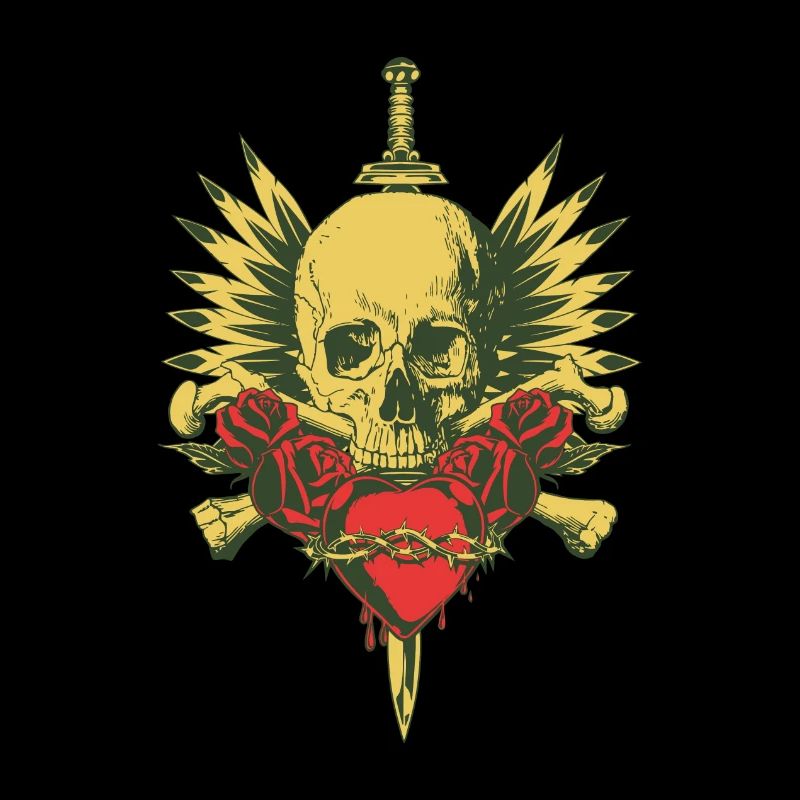 CRÂNE, AILES, ÉPÉE ET ROSES