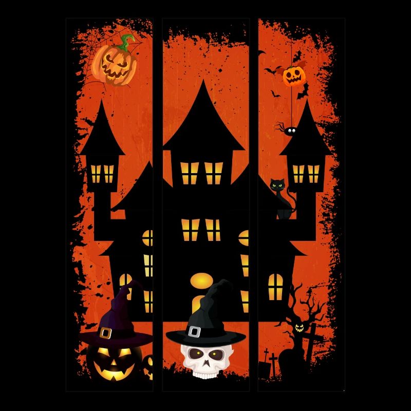 Château d’Halloween avec crâne de citrouille et chat