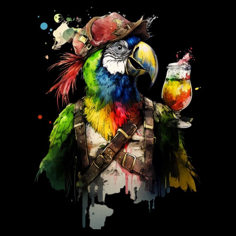 Cool parrot pirate with beer.