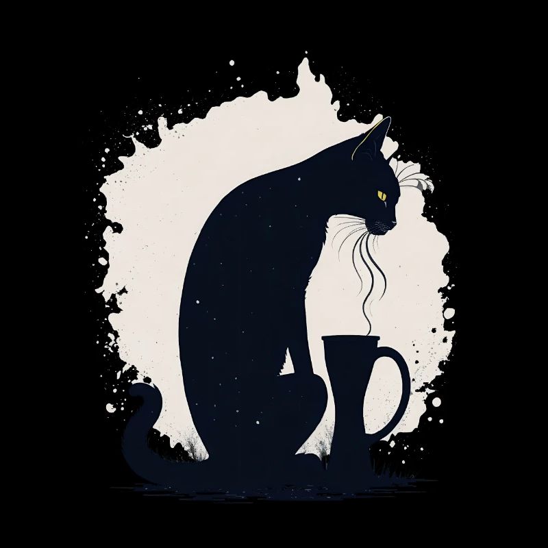 Chat noir avec tasse de café