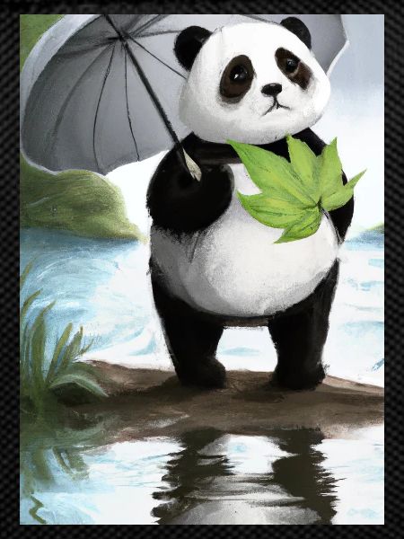 Panda mit Blattschirm