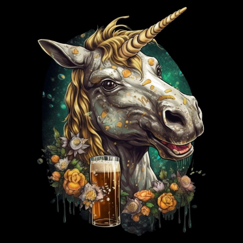 Cool creative unicorn with beer