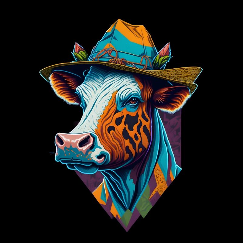 Colorful cow with hat Funny cows Farmer Farmer