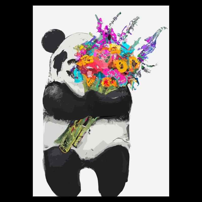 Panda mit Blumenstrauß