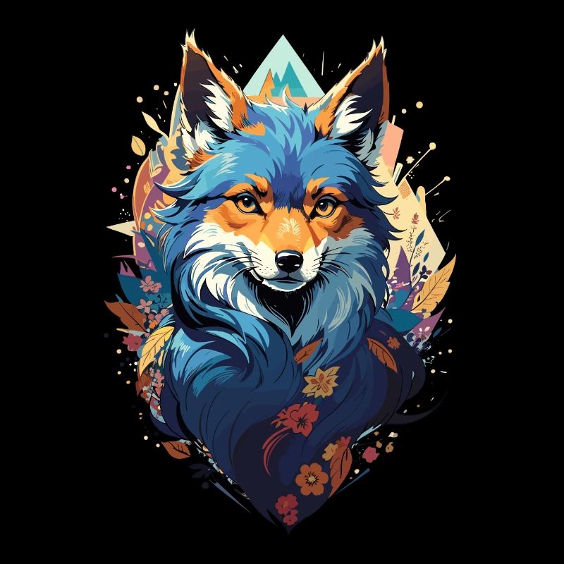 Blue Fantasy Fox in Vector Style