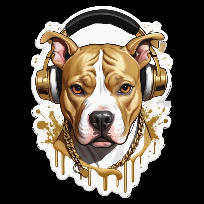 Chien bouledogue avec écouteurs