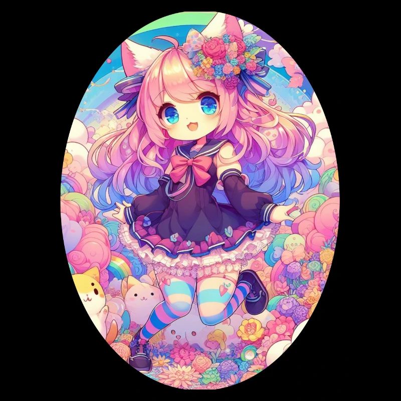 Ein süßes Anime Mädchen in einem Wolkengarten