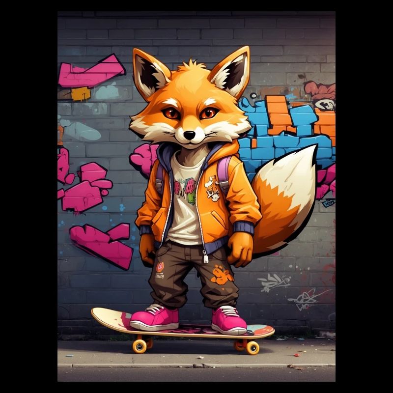 Fuchs auf Skateboard