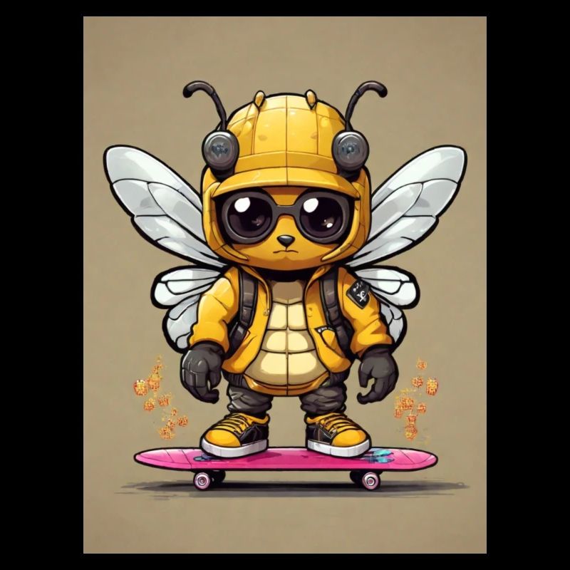 Comic Biene auf Skateboard
