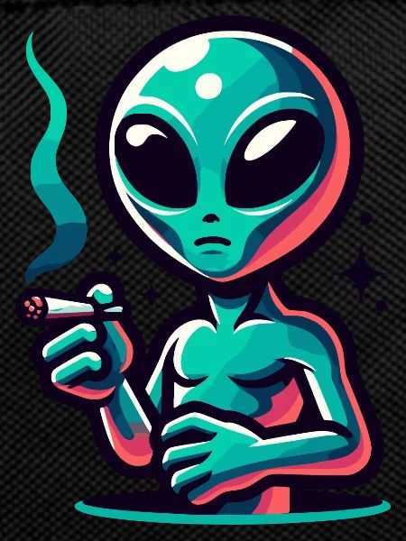 Alien mit Joint Zigarette rauchen