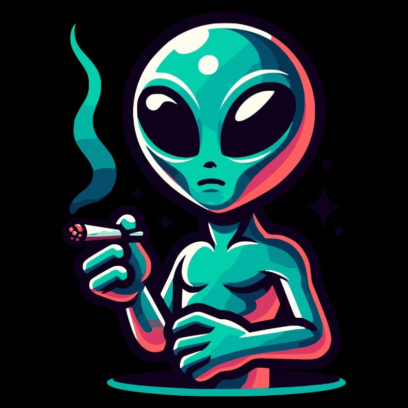 Alien mit Joint Zigarette rauchen