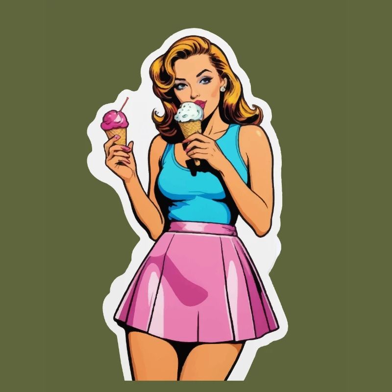 Fille rétro mangeant de la crème glacée