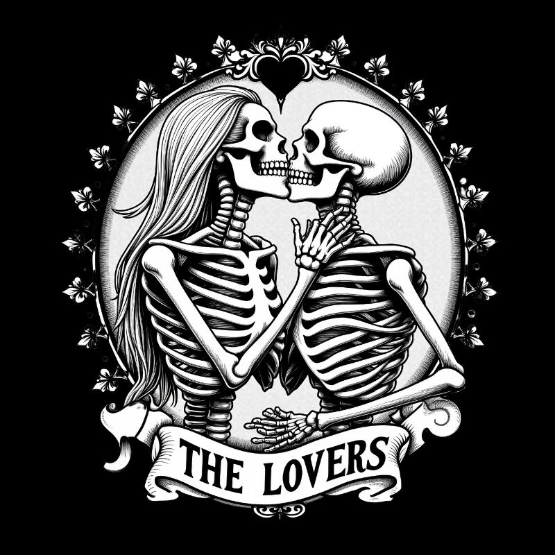 The Lovers: Dark Romantic Skeleton Tarot Design