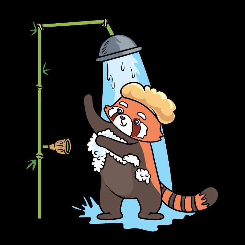 Ein roter Panda duscht.