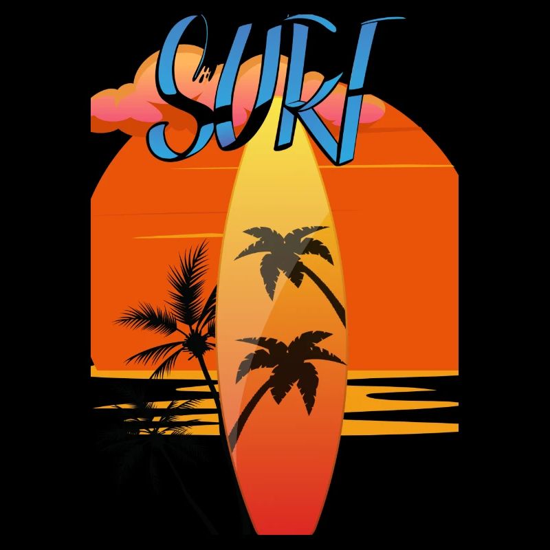 Surfboard with Sunset Red - Palm Trees