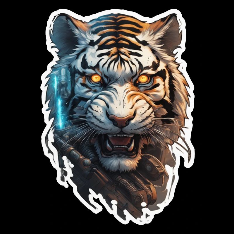 Tiger Tattoo Cyberpunk Robot