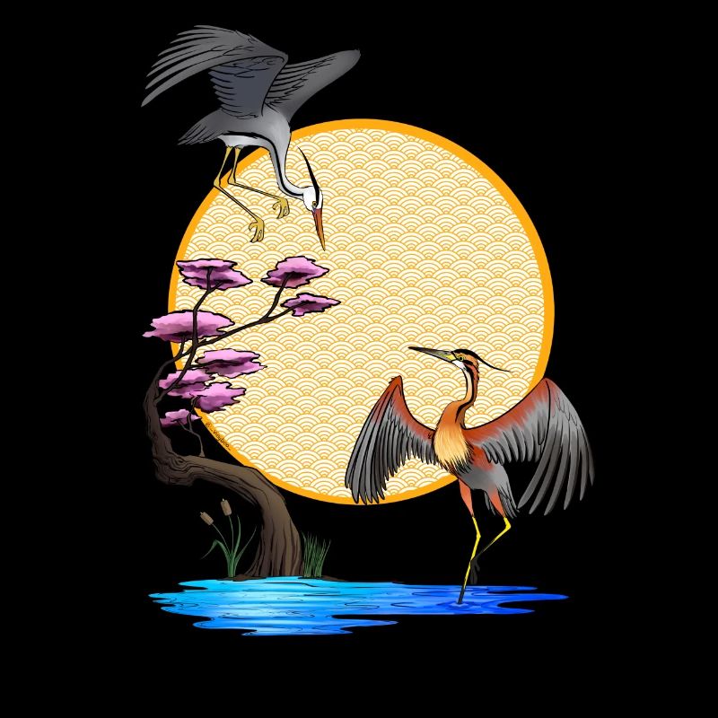 Herons - Japan - Sun - elegance