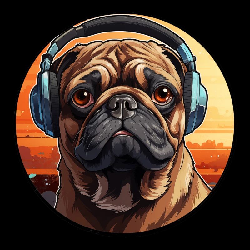 Mops mit Kopfhörer
