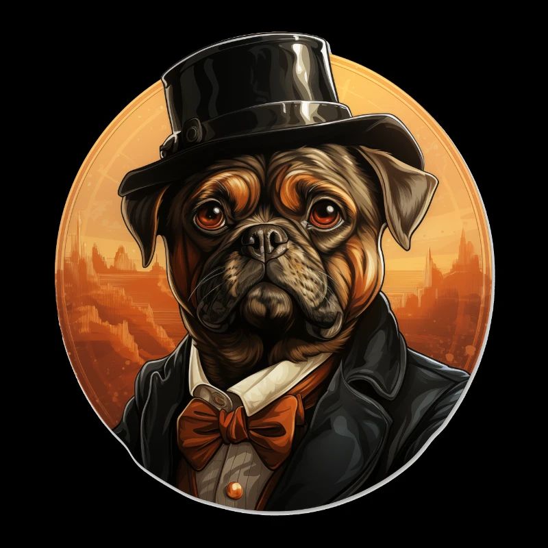 Pug with hat and suit vintage