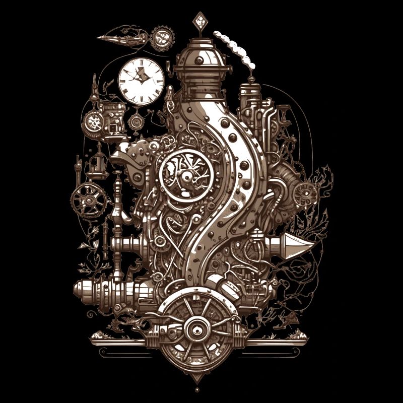 Steampunk technology steam engine with gears