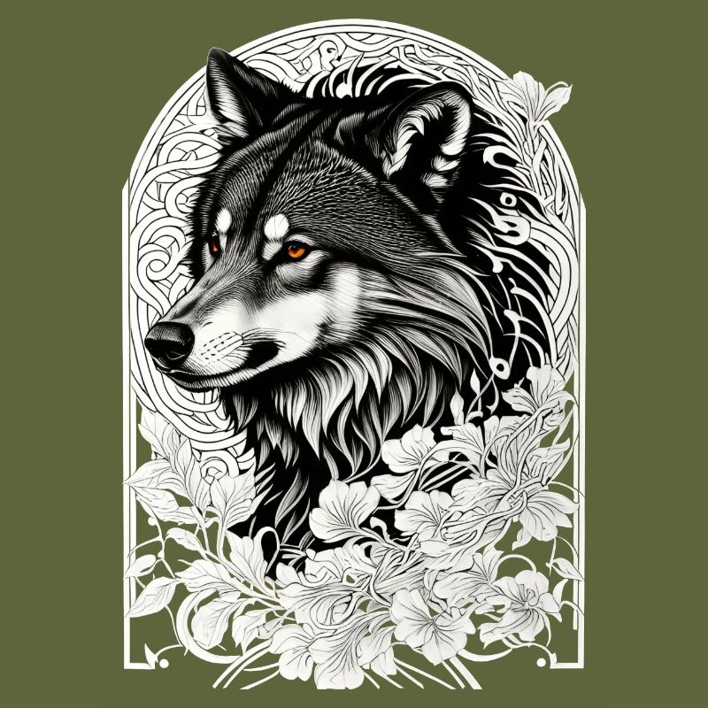 Wolf with flowers