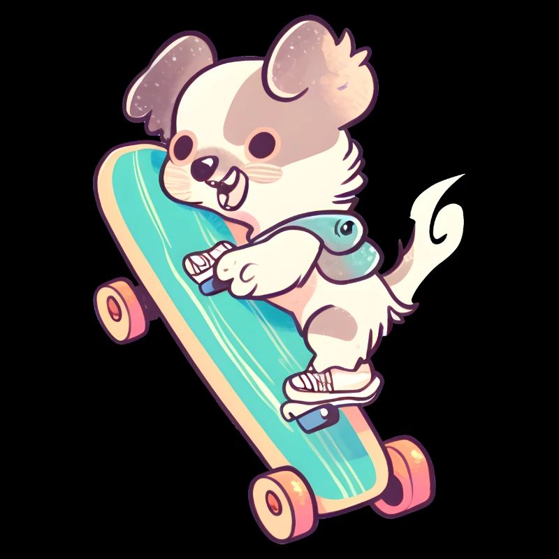 Ein Hündchen auf einem Skateboard