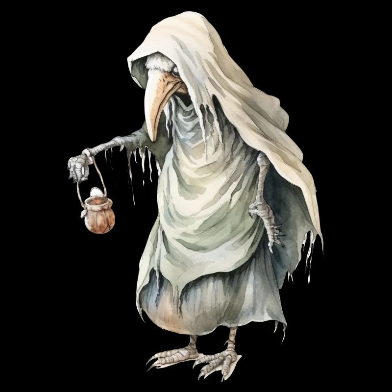 Mythical creature with death mask and lantern