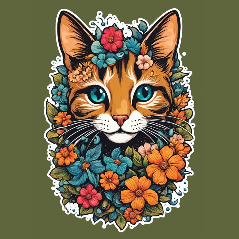chat et fleur aquarelle