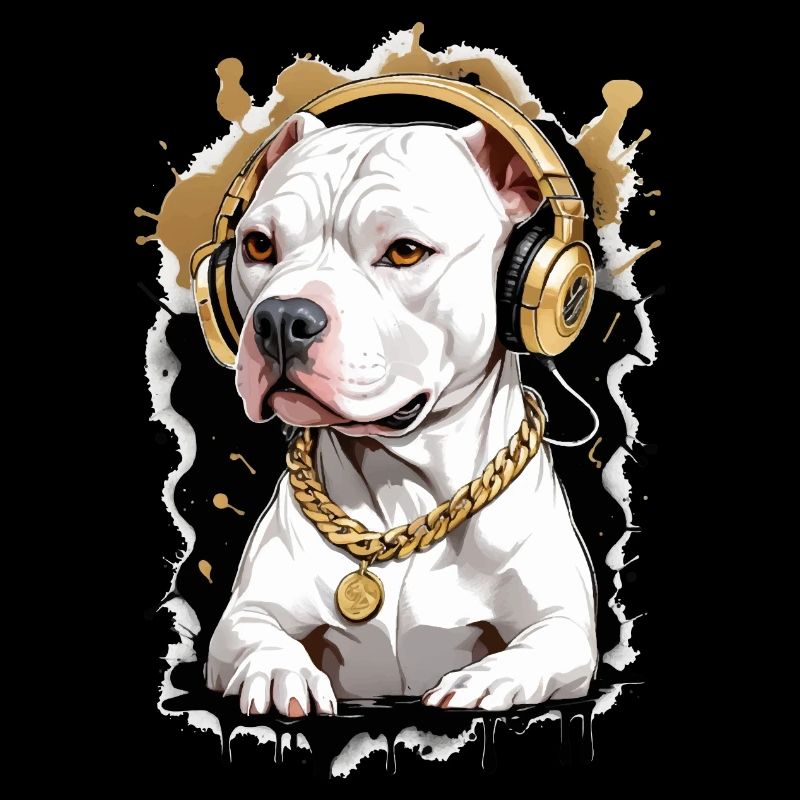 Chien bouledogue avec écouteurs