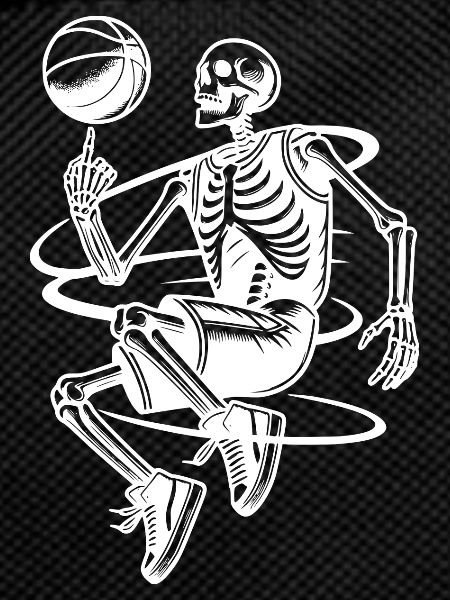Halloween skeletons playing basketball