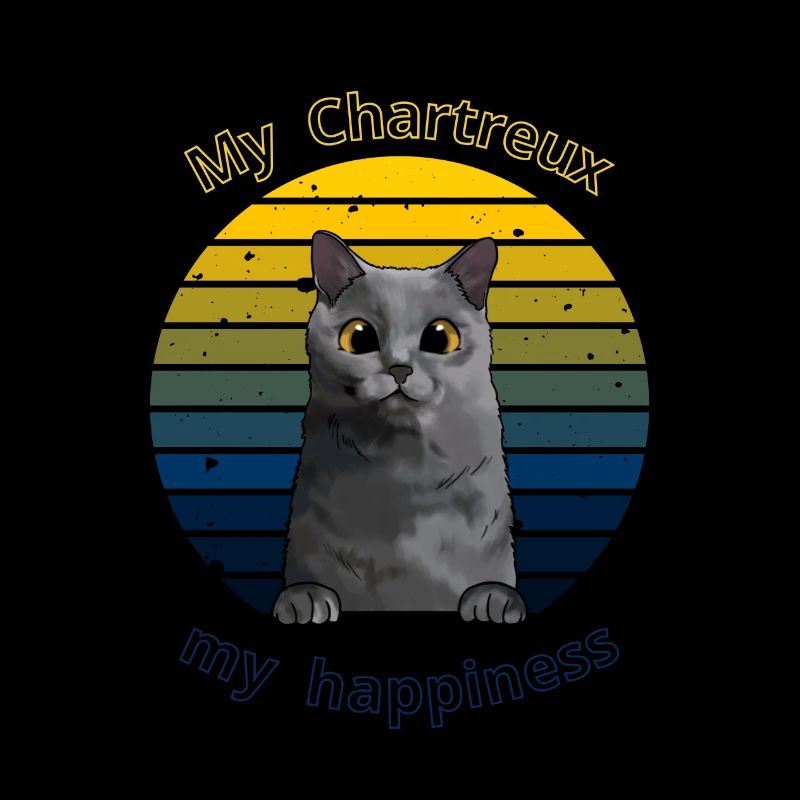 Logo rétro avec un chat "Chartreux"