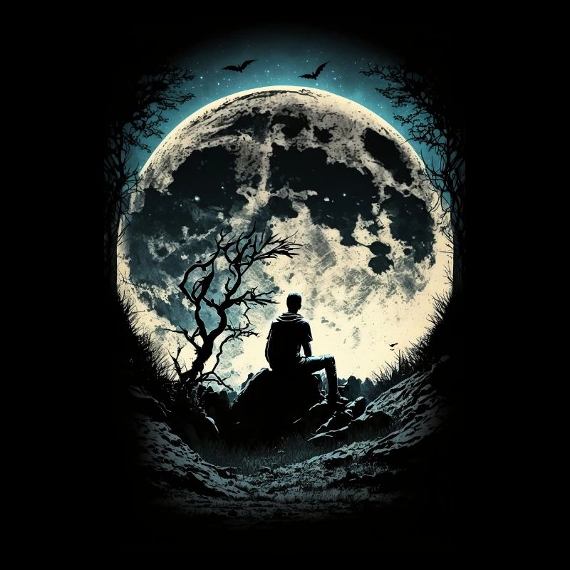 A man facing the moon