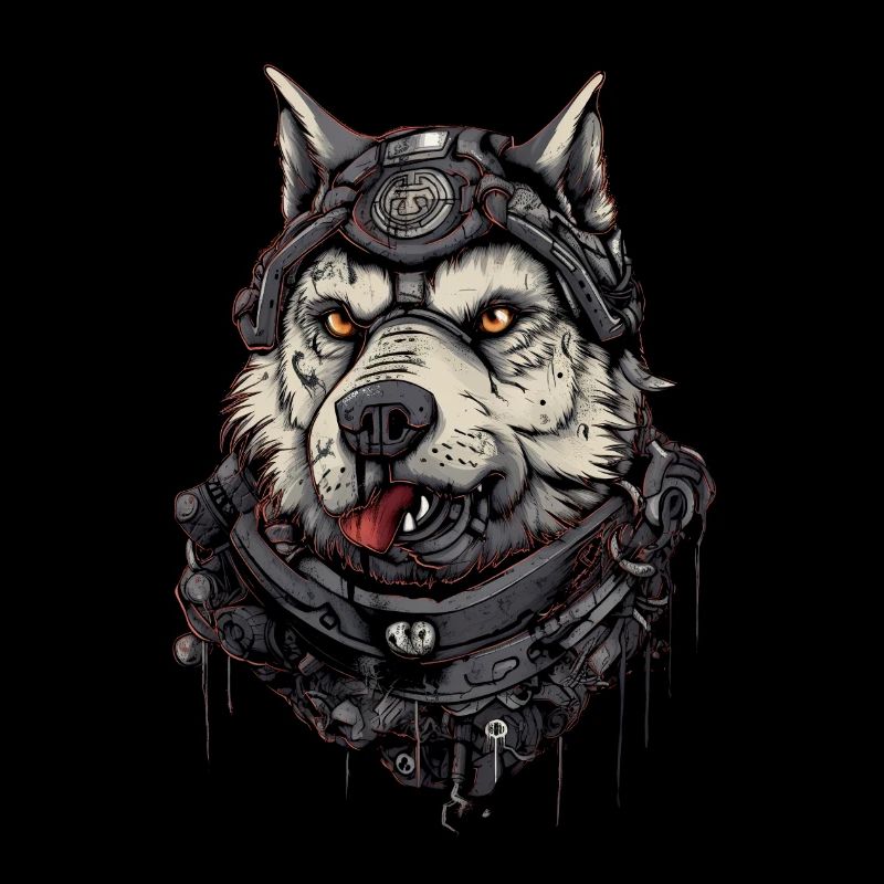 Hund Wolf Pilot, Science-Fiction, Digitale Illustration,