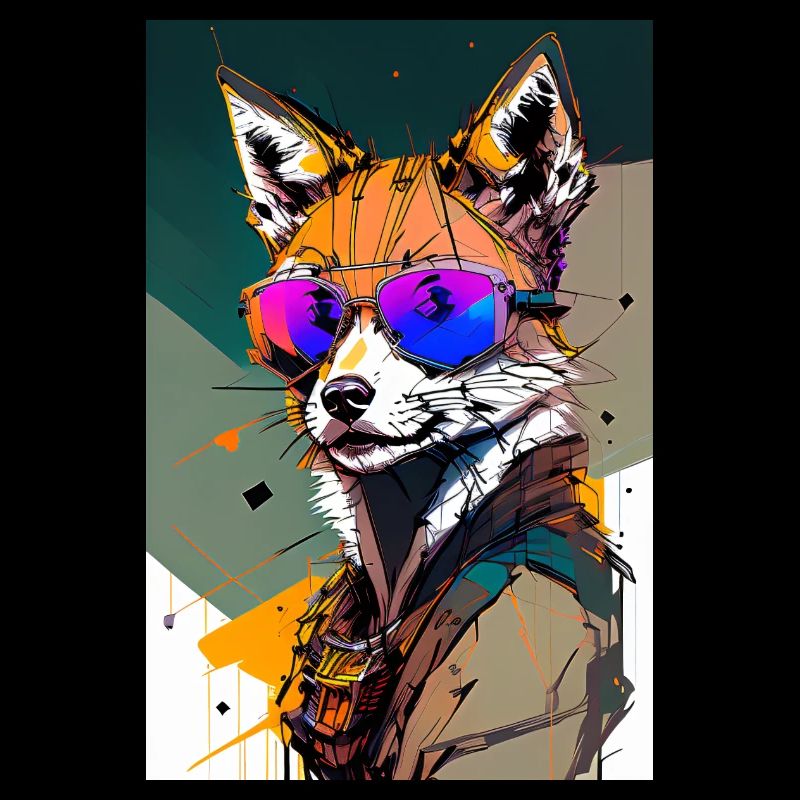 Inkpunk fox with sunglasses 6