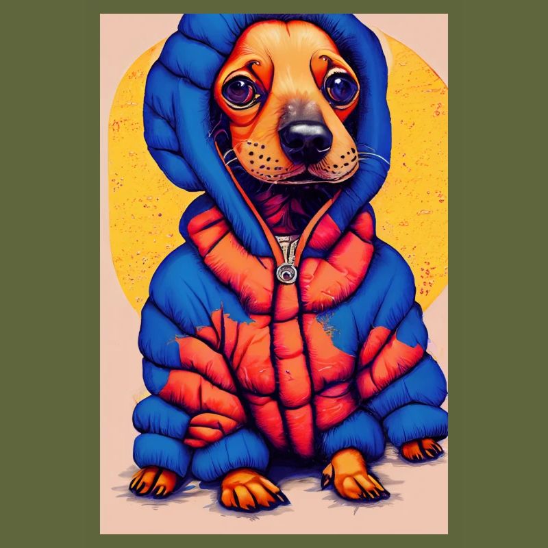 Pop Art Dachshund with Oversized Puffer Jacket